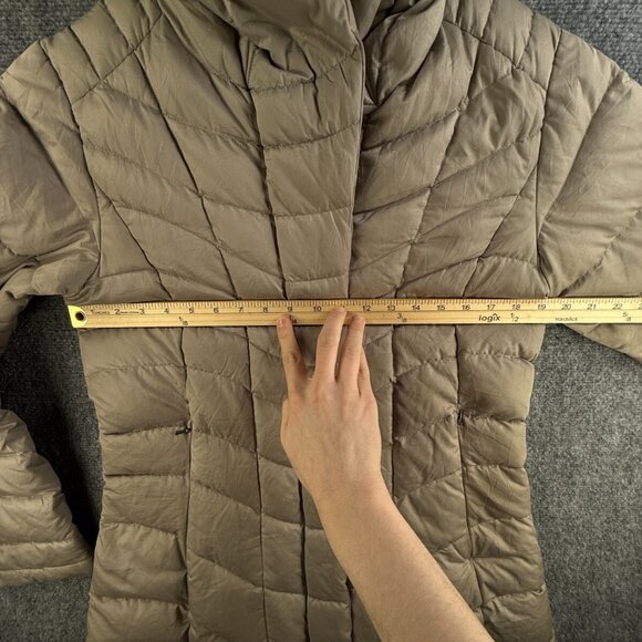Patagonia Down Fill Puffer Jacket Coat Women Long Beige Hooded Medium Full Zip - Picture 5 of 16